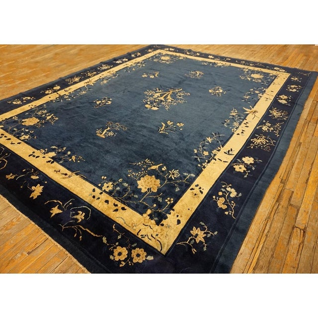 1920s 1920s Blue Floral Art Deco Influences Antique Chinese Peking Room Size Rug For Sale - Image 5 of 10