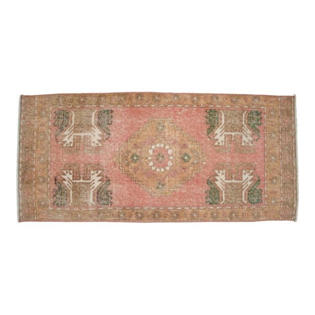 1970s Hand Made Small Turkish Rug. DoorMat Entry Decor Kitchen Mat Baht Rug - 21'' X 43'' For Sale