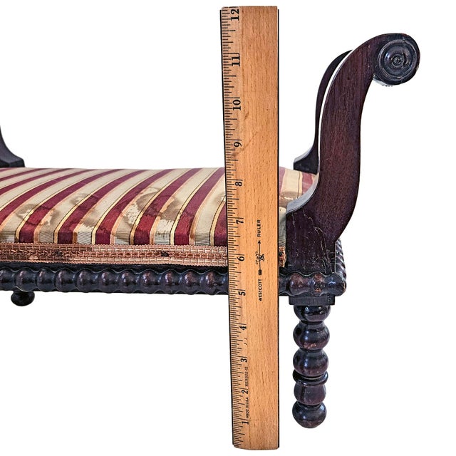 Late 19th Century Jacobethan Revival Miniature Striped Spool Bench For Sale - Image 9 of 18