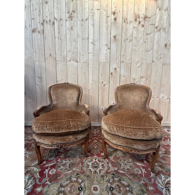 Brown Louis XV Style Armchairs in Brown Velvet, 1950s, Set of 2 For Sale - Image 8 of 8