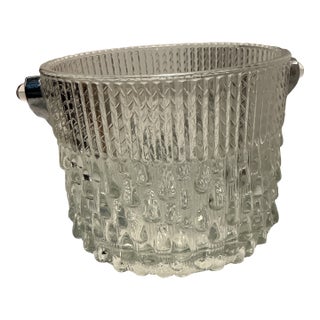 Vintage Ice Bucket Teleflora Glass With Chrome Handle Made in France For Sale