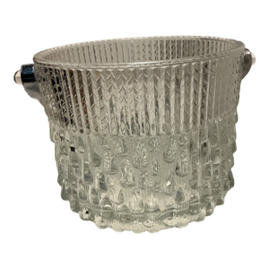 Vintage Ice Bucket Teleflora Glass With Chrome Handle Made in France