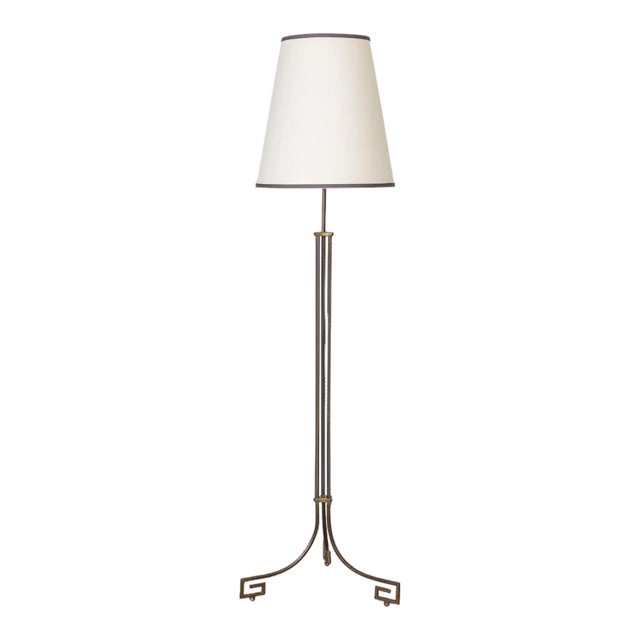 1930s French Art Deco Metal and Brass Floor Lamp For Sale