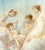 French Antique French Louis XV Period Hand Painted Pale Blue Fan in Gilt Frame With Angels and Cherubs For Sale - Image 3 of 13