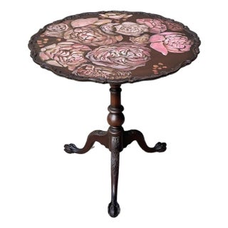 Vintage Hand Painted Pie Crust Side Table For Sale