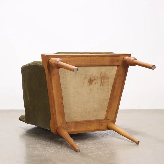 Velvet & Wood Armchair, 1960s For Sale - Image 10 of 11