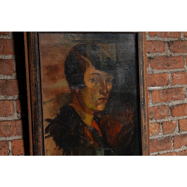 1920s 1920s Early Painting of Woman, Oil on Framed Canvas by Salcia Bahnc For Sale - Image 5 of 7