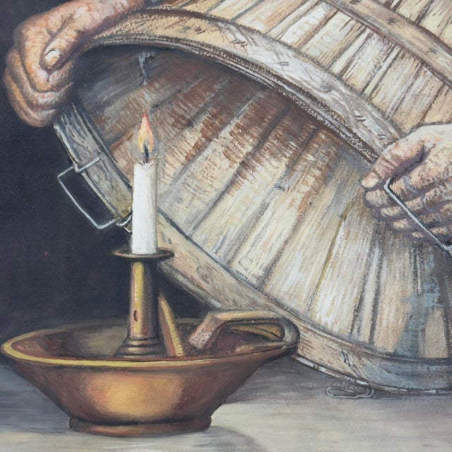 1950s Vintage Original Tempera "Light Under a Bushel" Biblical Painting For Sale - Image 5 of 10