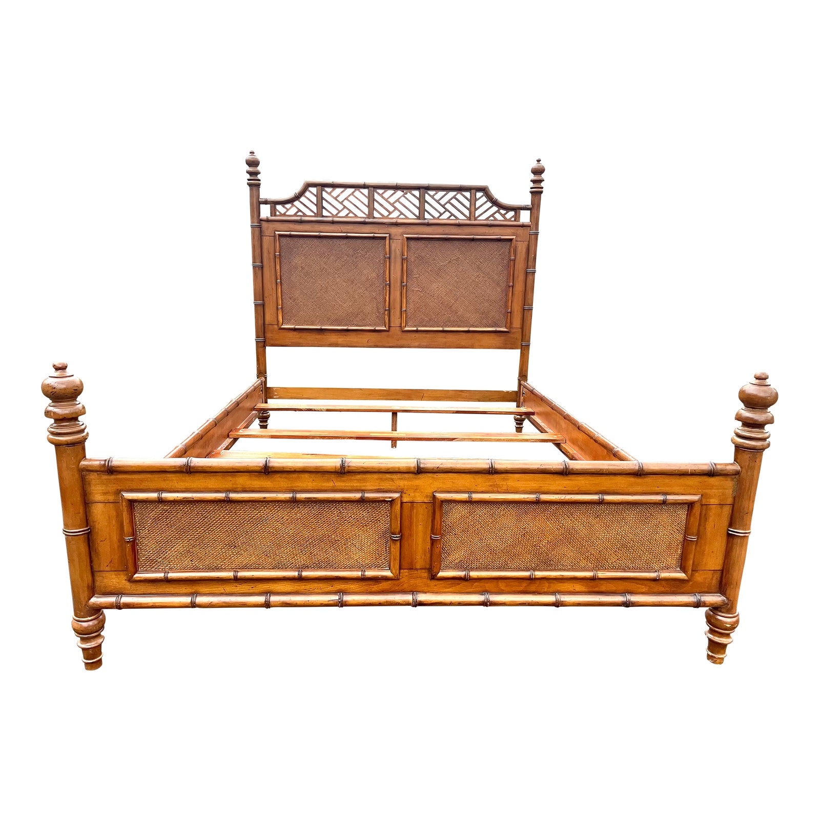 Tommy Bahama Carved Fruitwood Faux Bamboo Queen Bed Chairish