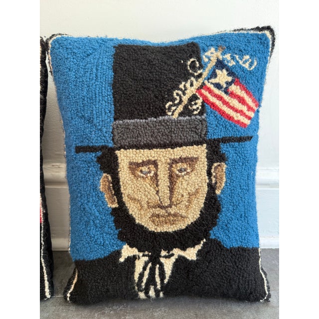 Jonathan Adler Vintage Hooked Wool Presidential Pillows, a Pair For Sale - Image 4 of 7