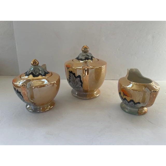 1920s Japanese Peach Lusterware Floral Tea Set – 30 Pieces For Sale - Image 9 of 9