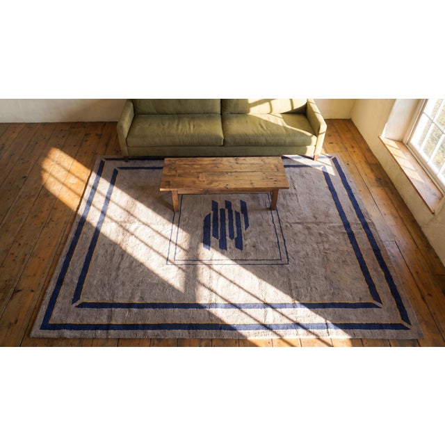 1930s Gray Abstract Medallion Antique Spanish Art Deco Rug 11'10" X 14'3" Knotted Pile Wool Carpet For Sale - Image 13 of 14