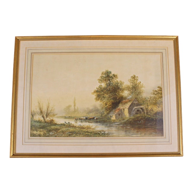 Late 19th Century English Watercolor Scene of Cows and a River by A. Vincent For Sale