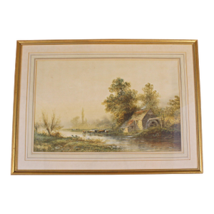 Late 19th Century English Watercolor Scene of Cows and a River by A. Vincent