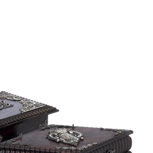 Boxes and Notepad Holder in Silver and Wood, 19th Century, Set of 4 For Sale - Image 4 of 6