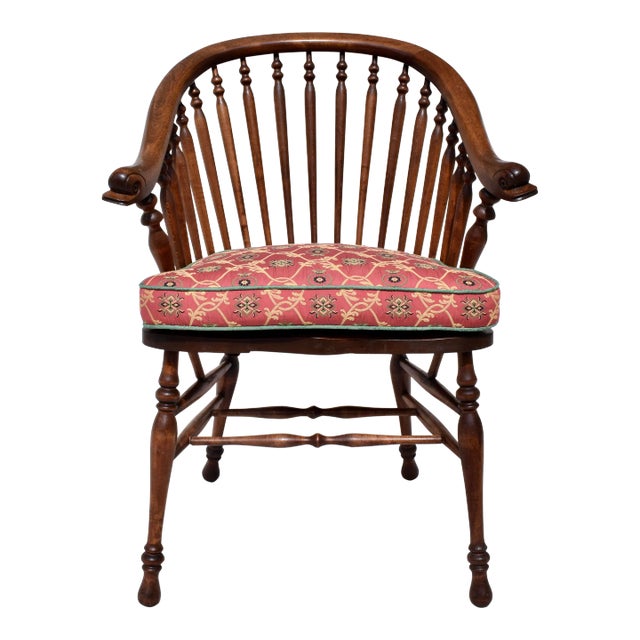 19th C. Windsor Style Accent Chair With Dolphin Head Arms For Sale