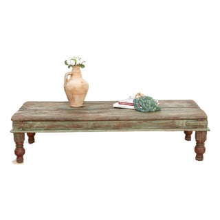 Antique Verdigris Teak Takhat Coffee Table For Sale