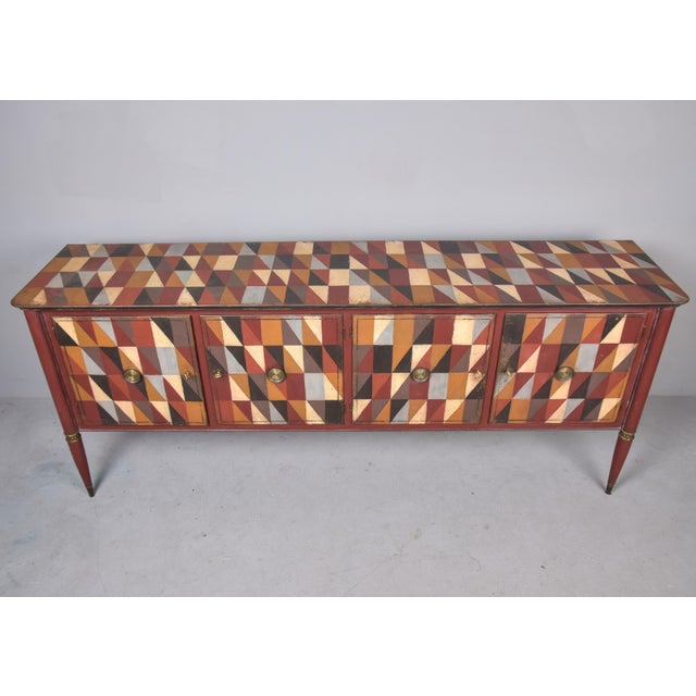 Art Deco Circa 1940s English Console Cabinet With Original Harlequin Painted Finish For Sale - Image 3 of 12