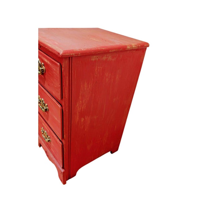 This is a Shabby-Chic style 3 drawer chest used as a nightstand or side table, this vintage red painted hand, distressed...