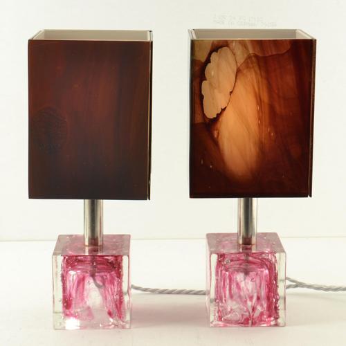 Cubic Table Lamps in Pink Glass from Poliarte, 1960, Set of 2 For Sale - Image 11 of 12