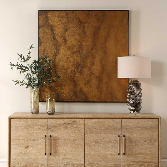 A Captivating Study In Warmth And Texture, This Hand-painted Canvas Features Rich Tones Of Deep Bronze And Golden Ochre....