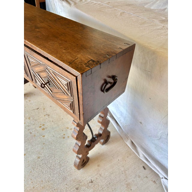 18th Century Spanish Walnut and Iron Three Drawer Console Table For Sale - Image 4 of 15