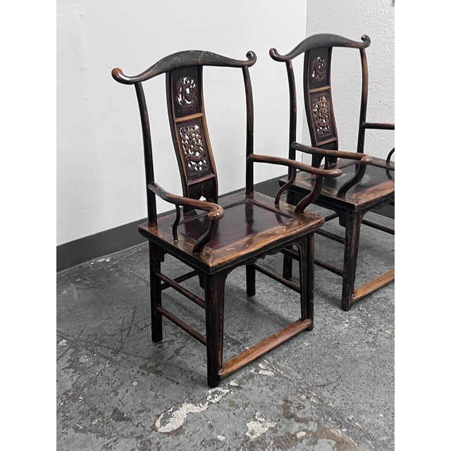 Late 18th Century Antique Chinese Qing Dynasty Elmwood Armchairs, Pair For Sale - Image 5 of 12