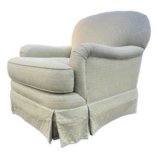 Vintage Traditional Custom Upholstered English Styled Rolled Arm Century Furniture Swivel Club Chair For Sale