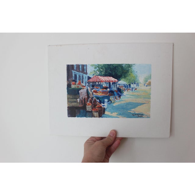 Vintage Painting of a Market, Original Art, Unframed Painting on Canvas Board, Signed For Sale - Image 9 of 9