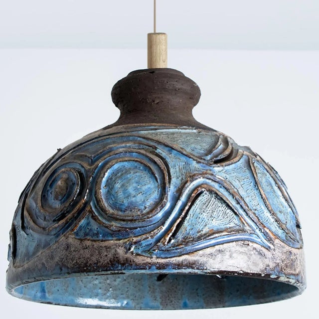Ceramic Blue Ceramic Pendant Light, Denmark, 1970 For Sale - Image 7 of 13