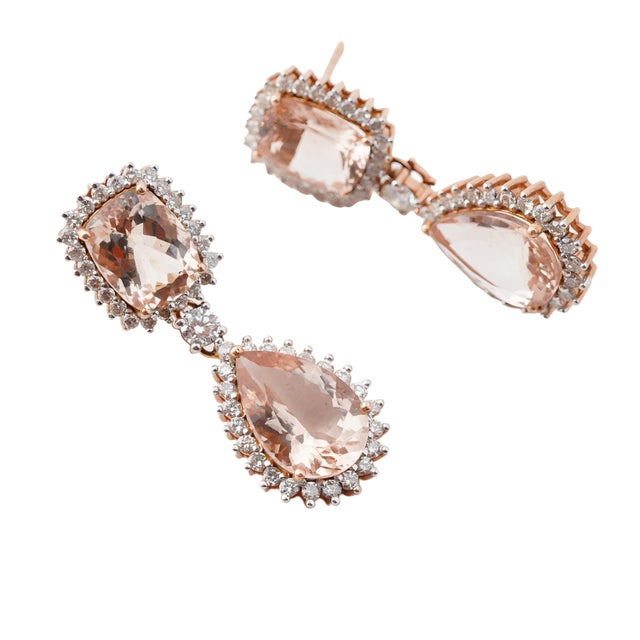 Natural morganite 9.20cts & diamond 1.31cts earring in 14k gold For Sale - Image 18 of 18