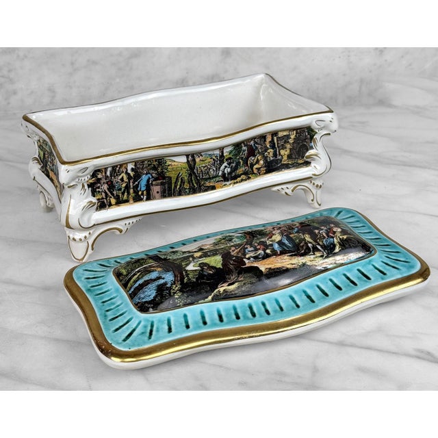 1950s Vintage Capodimonte Italian Rococo Porcelain Jewelry Dresser Box W/ Lid For Sale - Image 5 of 13