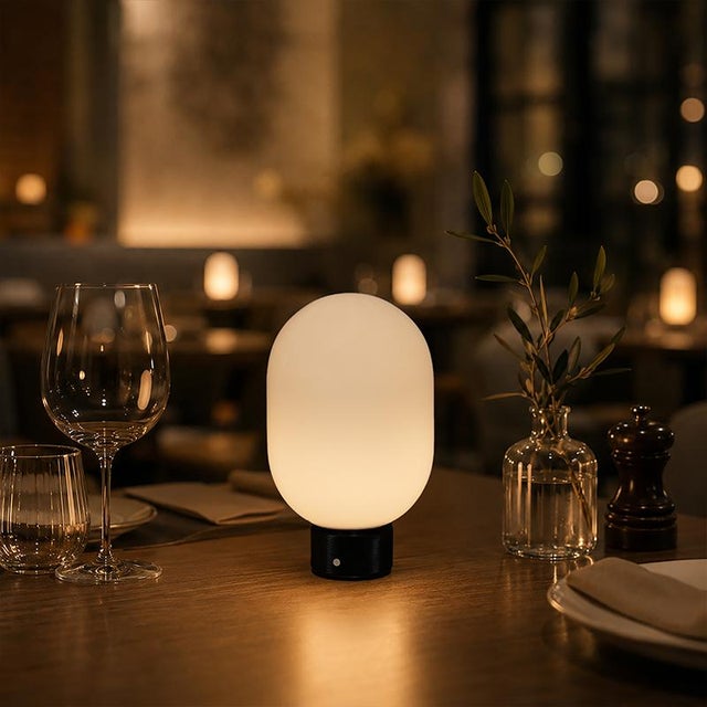 Aloadecor Modern Opal Glass Cordless Rechargeable Table Lamp Unique/Statement Dimmable Led Bedside Lamp For Sale - Image 9 of 12