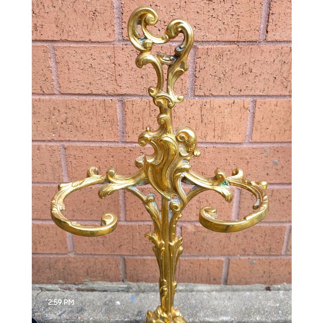 Louis XV Style Gilt Brass 3-Part Fire Fender, Tool Stand With Three Tools Set For Sale - Image 9 of 11