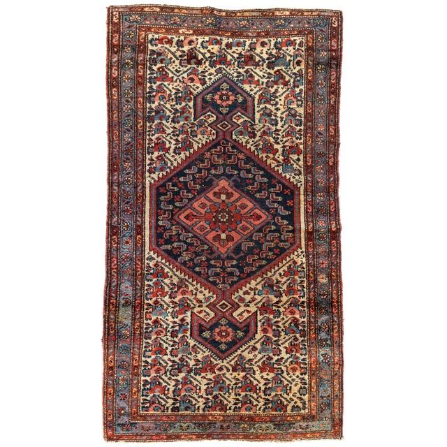 1900 - 1909 1900-1910s Ivory Navy Light Blue Persian Tribal Malayer Rug For Sale - Image 5 of 5
