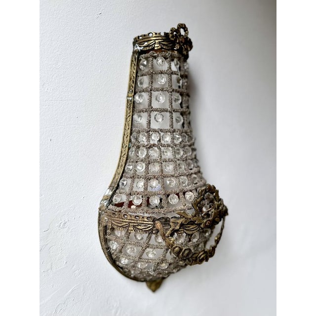 French Empire Style Basket Wall Sconces in Bronze and Crystal, 1920s, Set of 2 For Sale - Image 17 of 18