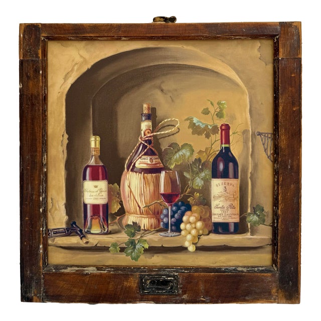 Rustic Italian Print Framed in Antique Window Frame For Sale