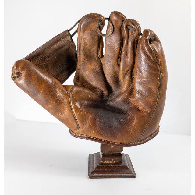 Early 20th Century Leather Western's Baseball Glove on Display Stand For Sale - Image 4 of 10