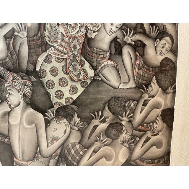 Figurative Vintage Original Balinese Ubud Indonesian Figural Landscape Watercolor Painting For Sale - Image 3 of 10