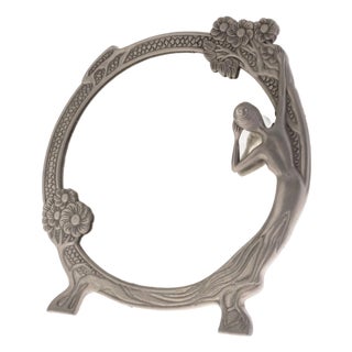 Art Nouveau Style Pewter Table Mirror For Sale
