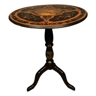 Handmade Swiss Tilt-Top Tea Table With Exotic Wood Inlay, Mother-of-Pearl & Faux Bronze Decoration, Circa 1860 For Sale