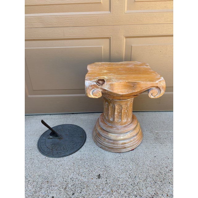 Late 20th Century Iron Verdigris Sundial on Neoclassical Carved Wooden Columnar Pedestal Stand For Sale - Image 10 of 12