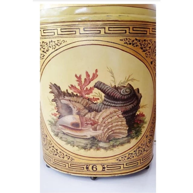19th C antique Chinese export tole Tea Caddy Canister, now as a lamp. This lamp is decorated in a beautiful yellow, hand-...