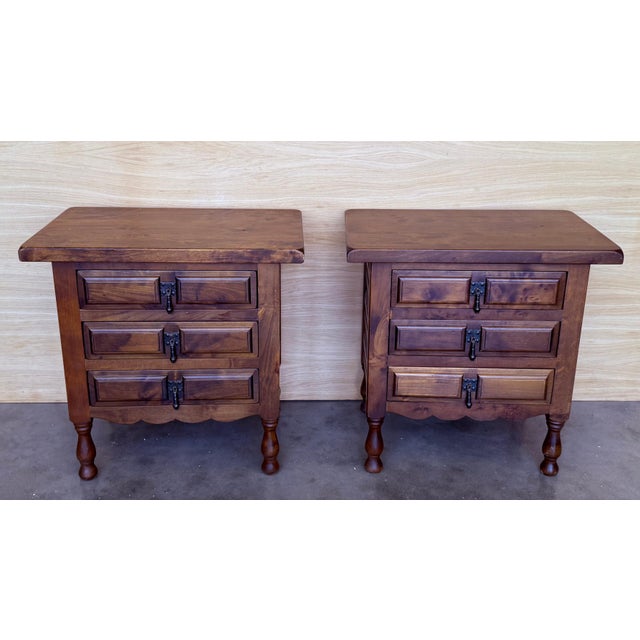 Early 20th Century Spanish Nightstands with Drawer and Iron Hardware, A Pair For Sale - Image 10 of 18