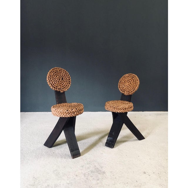 Mid-Century Modern Mediterranean Tripod Side Chairs from Audoux Minet, France, 1950s, Set of 2 For Sale - Image 3 of 18