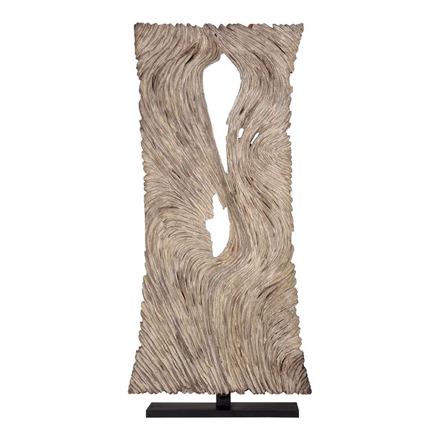 Carved Teak Wood Panel on Stand For Sale