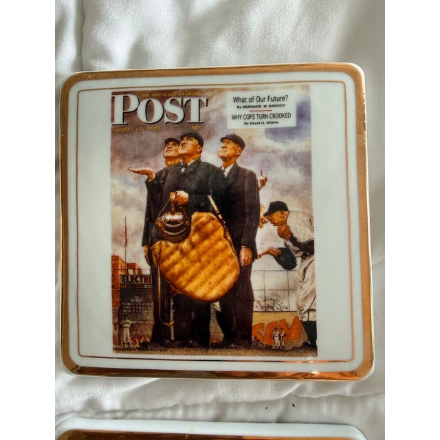 Norman Rockwell Ceramic Baseball Coaster Set For Sale In Jacksonville, FL - Image 6 of 11