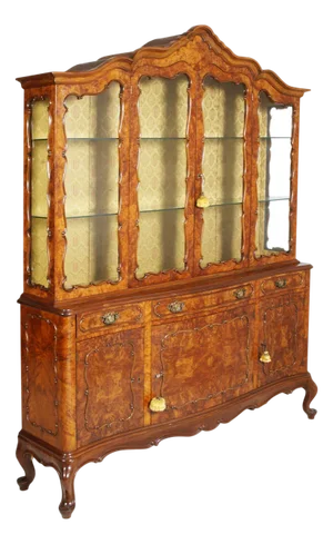 Vintage Venetian Rococo Glass Cabinet in Walnut Burl, 1930s