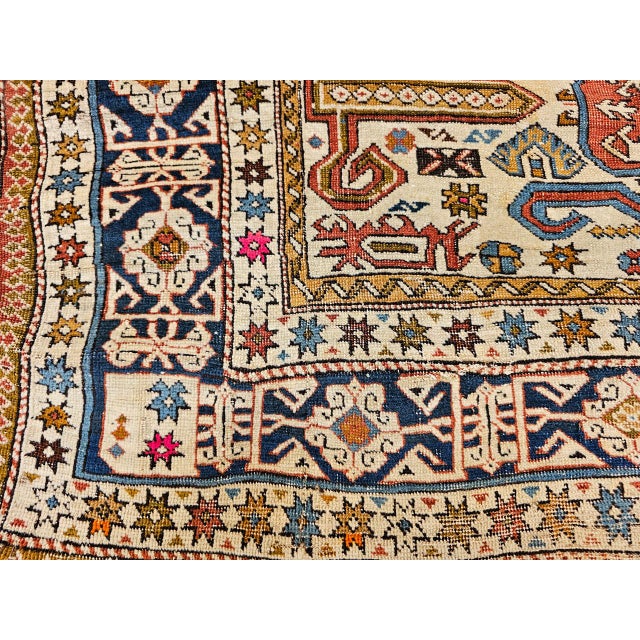 Vintage Caucasian Kilim Rug, Handwoven Wool, Geometric Stripes, Blue & Ivory, 6' x 8' For Sale - Image 17 of 18