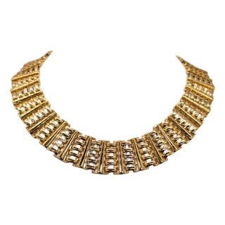 Vintage Signed Napier Goldtone Interlocking Link Wide Collar Necklace For Sale